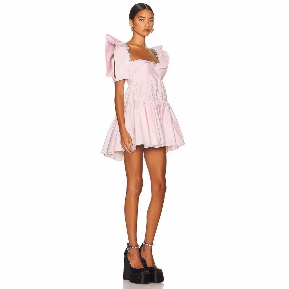 AREA Crystal Trim Poplin Mini Dress